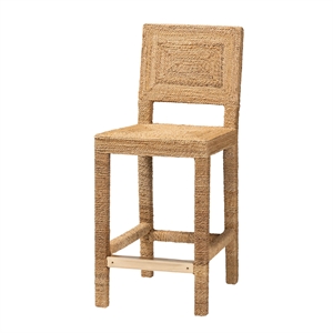 Pemberly Row Natural Seagrass and Mahogany Wood Counter Stool