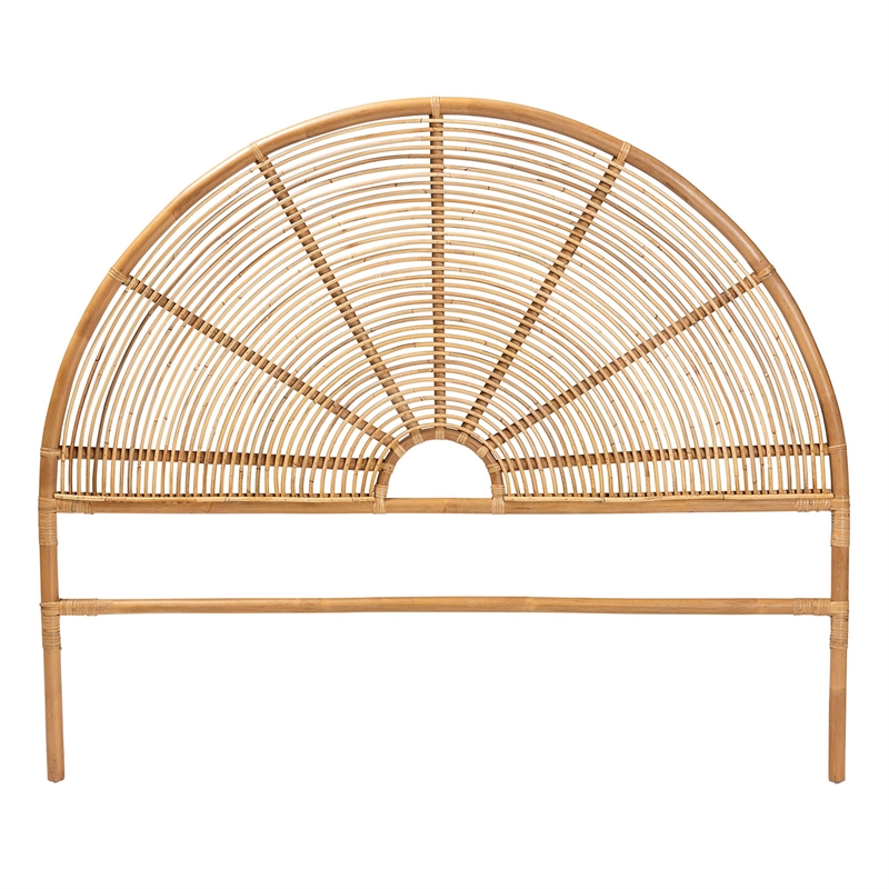 Pemberly Row Honey Rattan Queen Standalone Headboard with Round Silhouette