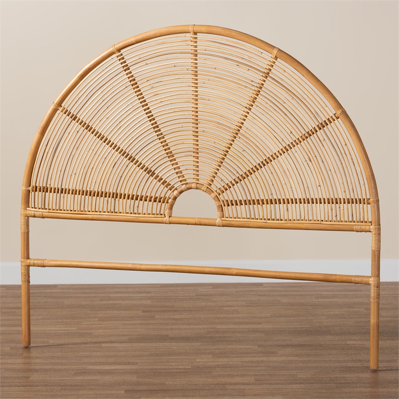 Pemberly Row Honey Rattan Queen Standalone Headboard with Round Silhouette