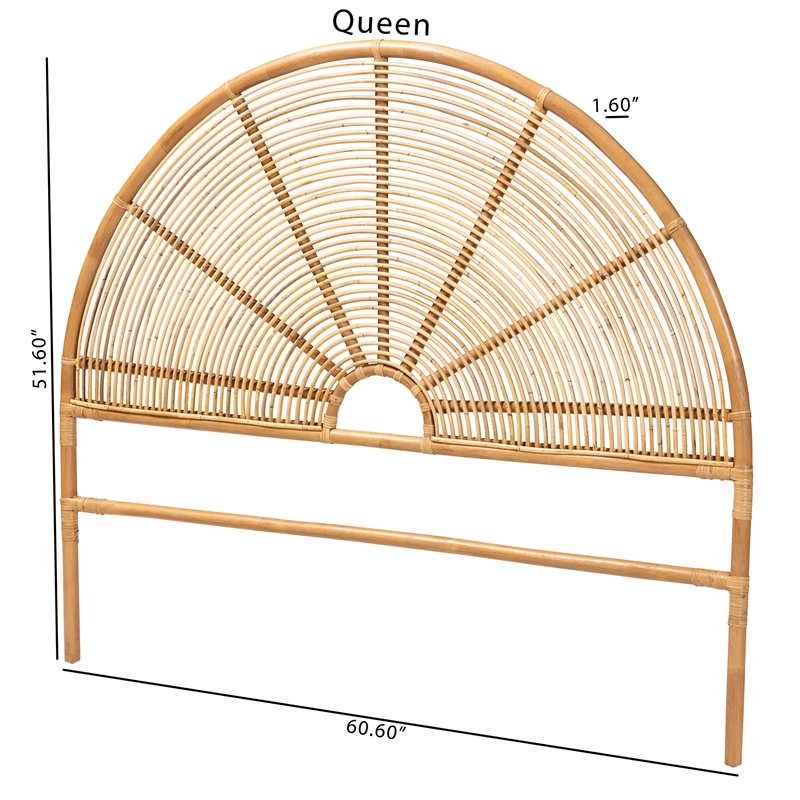 Pemberly Row Honey Rattan Queen Standalone Headboard with Round Silhouette