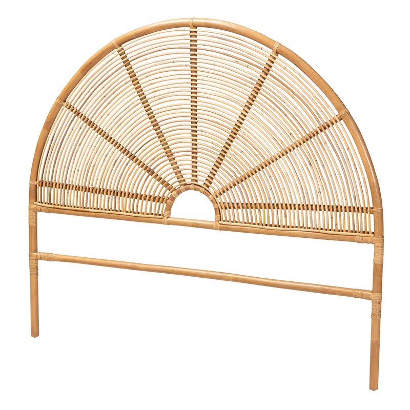 Pemberly Row Honey Rattan Queen Standalone Headboard with Round Silhouette