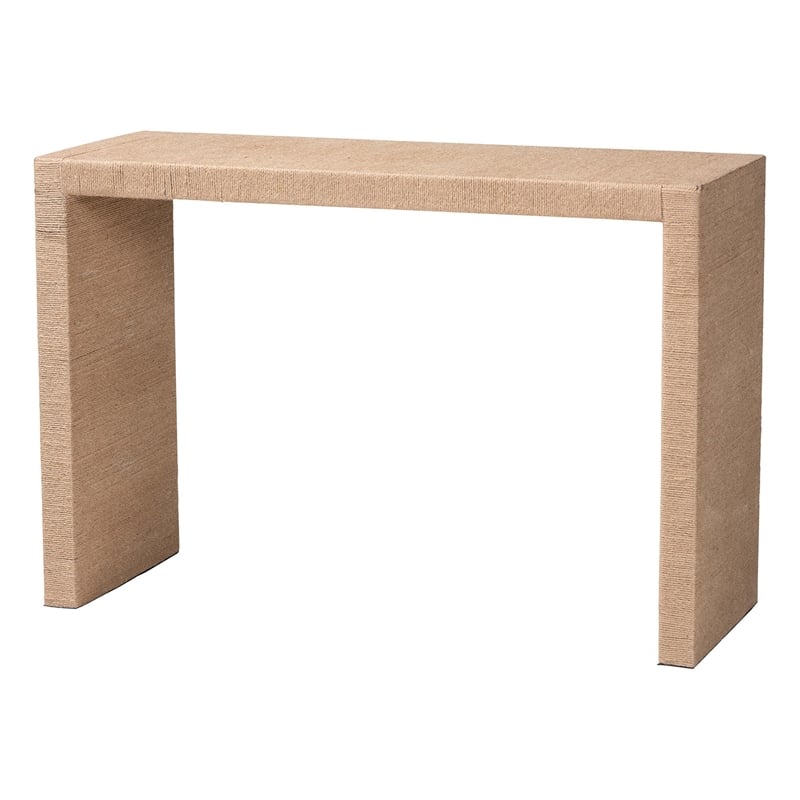 Pemberly Row Rectangular Seagrass and Wood Console Table in Natural Brown