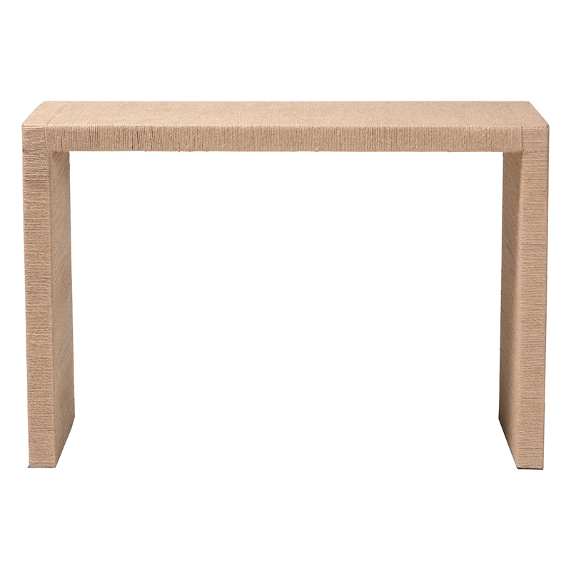 Pemberly Row Rectangular Seagrass and Wood Console Table in Natural Brown