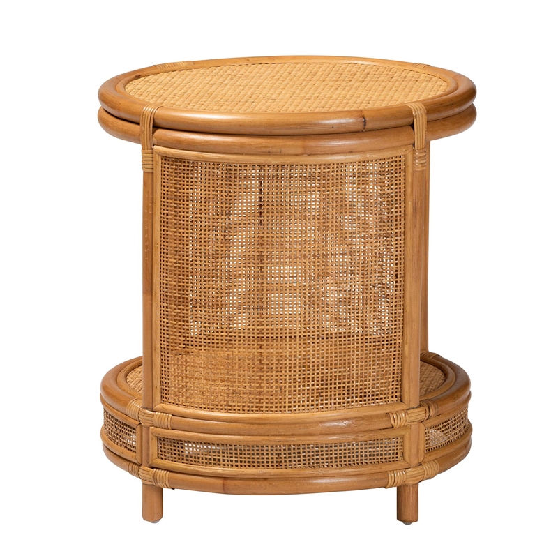 Pemberly Row Rattan End Table with Open Shelf in Natural Brown