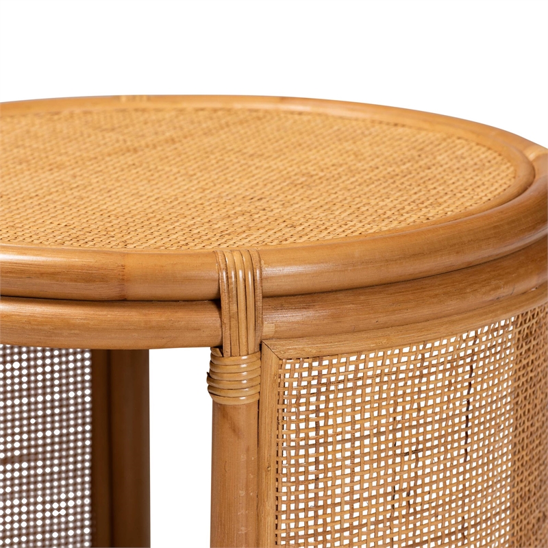 Pemberly Row Rattan End Table with Open Shelf in Natural Brown
