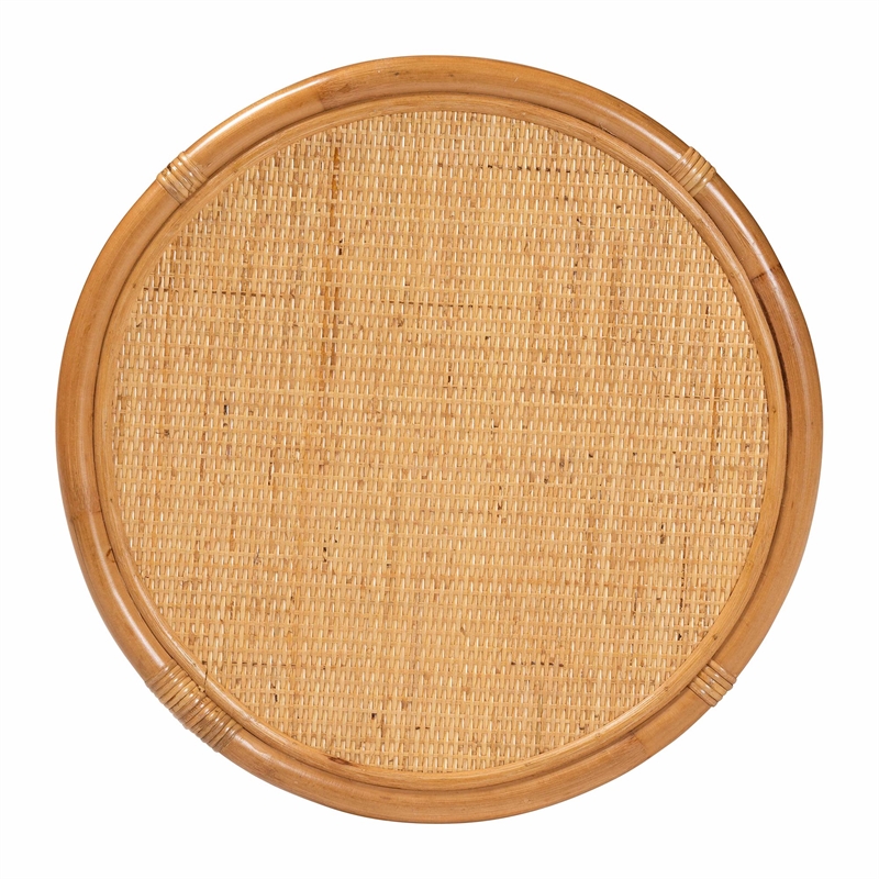 Pemberly Row Rattan End Table with Open Shelf in Natural Brown