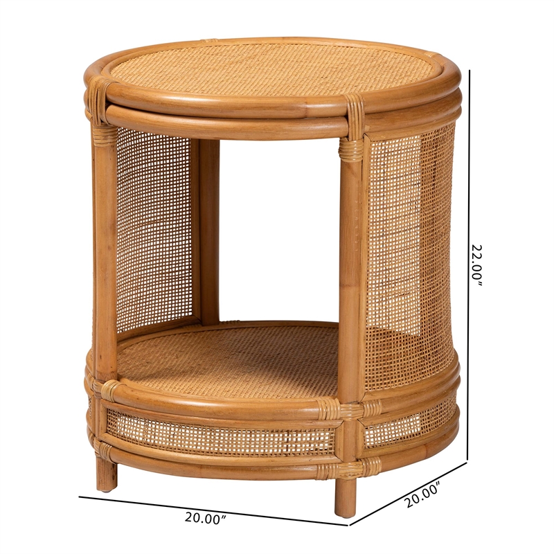 Pemberly Row Rattan End Table with Open Shelf in Natural Brown