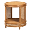 Pemberly Row Rattan End Table with Open Shelf in Natural Brown