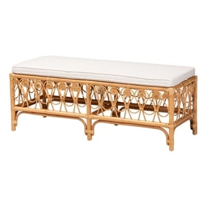 Pemberly Row 18.5&quot Rattan Bench with Cushion in Natural Brown