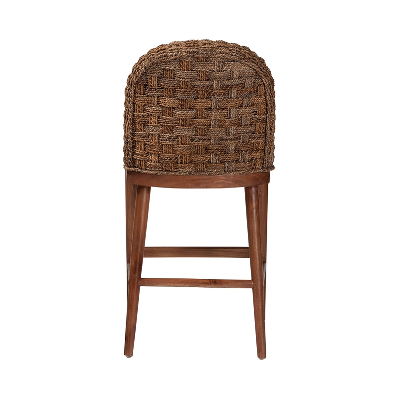 Pemberly Row Acacia Wood and Seagrass Counter Stool Set of 2 in Brown