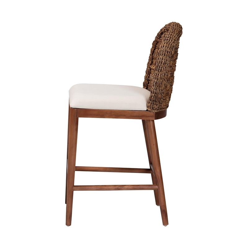 Pemberly Row Acacia Wood and Seagrass Counter Stool Set of 2 in Brown