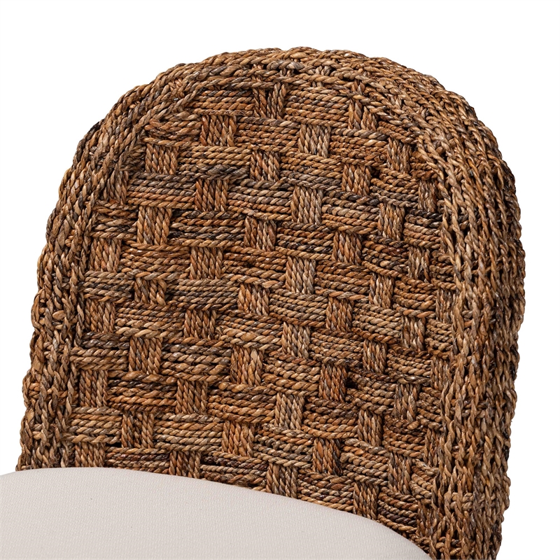 Pemberly Row Acacia Wood and Seagrass Counter Stool Set of 2 in Brown