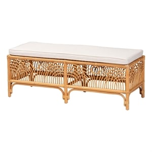 Pemberly Row 18.5&quot Rattan Bench with Cushion in Natural Brown