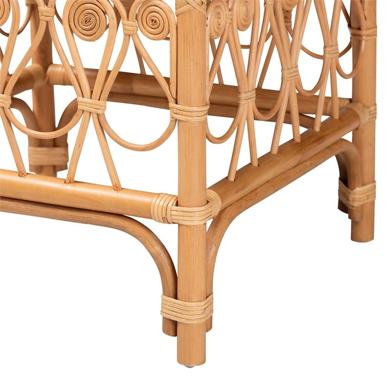 Pemberly Row Contemporary Rattan Footstool with Cushion in Natural Brown