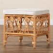 Pemberly Row Contemporary Rattan Footstool with Cushion in Natural Brown