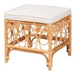 Pemberly Row Contemporary Rattan Footstool with Cushion in Natural Brown