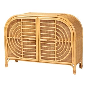 Pemberly Row 2-Door Rattan Sideboard with Shelves in Natural Brown