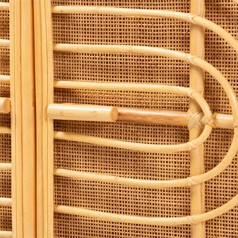 Pemberly Row 2-Door Rattan Sideboard with Shelves in Natural Brown