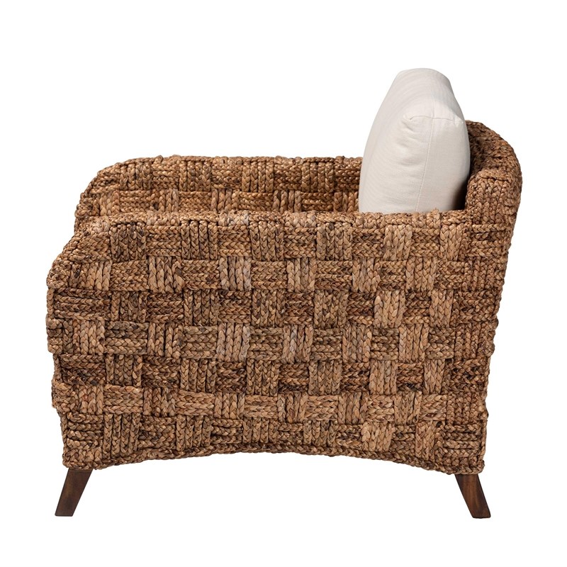 Pemberly Row Mahogany Wood and Seagrass Arm Chair in Dark Brown
