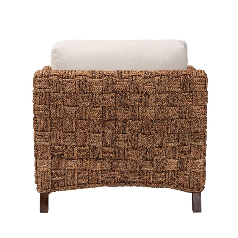 Pemberly Row Mahogany Wood and Seagrass Arm Chair in Dark Brown