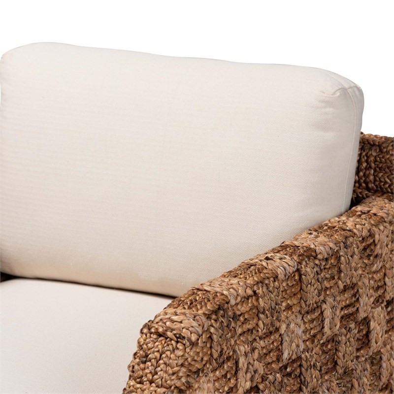Pemberly Row Mahogany Wood and Seagrass Arm Chair in Dark Brown