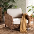 Pemberly Row Mahogany Wood and Seagrass Arm Chair in Dark Brown