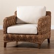 Pemberly Row Mahogany Wood and Seagrass Arm Chair in Dark Brown