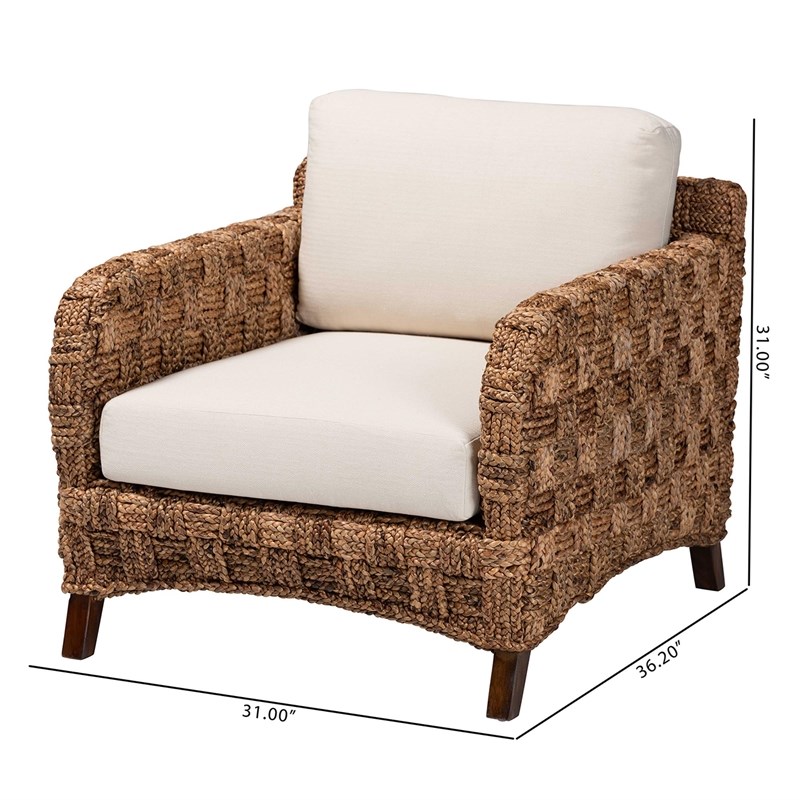 Pemberly Row Mahogany Wood and Seagrass Arm Chair in Dark Brown