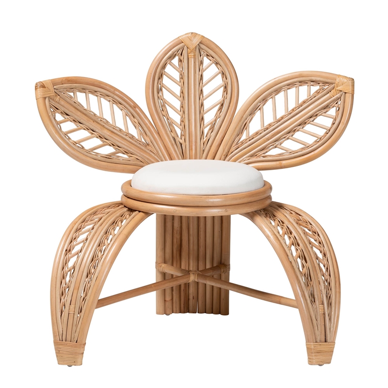 Pemberly Row Natural Rattan Leaf-Shaped Accent Chair in Brown