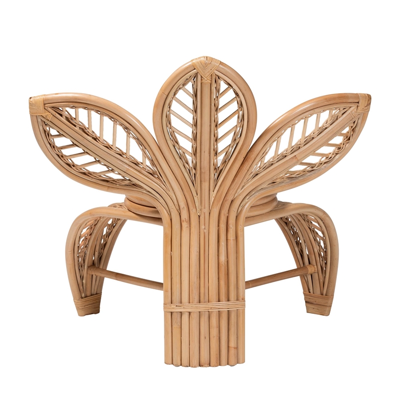 Pemberly Row Natural Rattan Leaf-Shaped Accent Chair in Brown