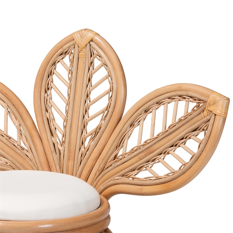 Pemberly Row Natural Rattan Leaf-Shaped Accent Chair in Brown
