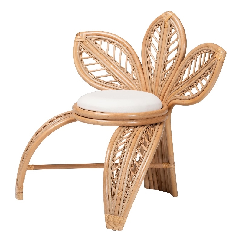 Pemberly Row Natural Rattan Leaf-Shaped Accent Chair in Brown