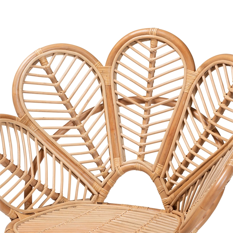 Pemberly Row Natural Rattan Flower-Shaped Accent Chair in Brown