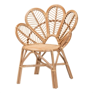 Pemberly Row Natural Rattan Flower-Shaped Accent Chair in Brown