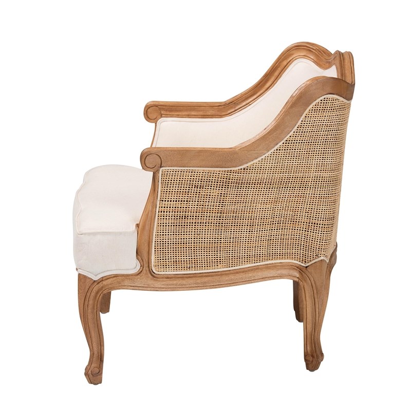 Pemberly Row Petite French Fabric and Bayur Wood Chair in Beige and Honey Oak