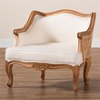 Pemberly Row Petite French Fabric and Bayur Wood Chair in Beige and Honey Oak