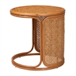 Pemberly Row Honey Rattan Large Round End Table with Openwork Frame