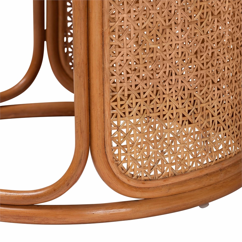 Pemberly Row Honey Rattan Large Round End Table with Openwork Frame