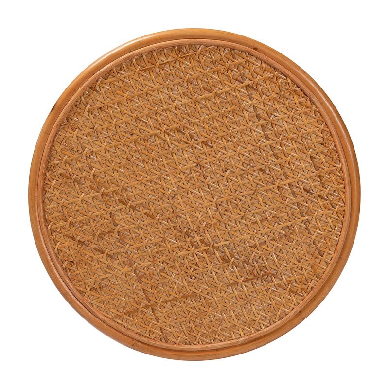 Pemberly Row Honey Rattan Large Round End Table with Openwork Frame