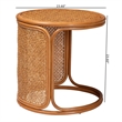 Pemberly Row Honey Rattan Large Round End Table with Openwork Frame