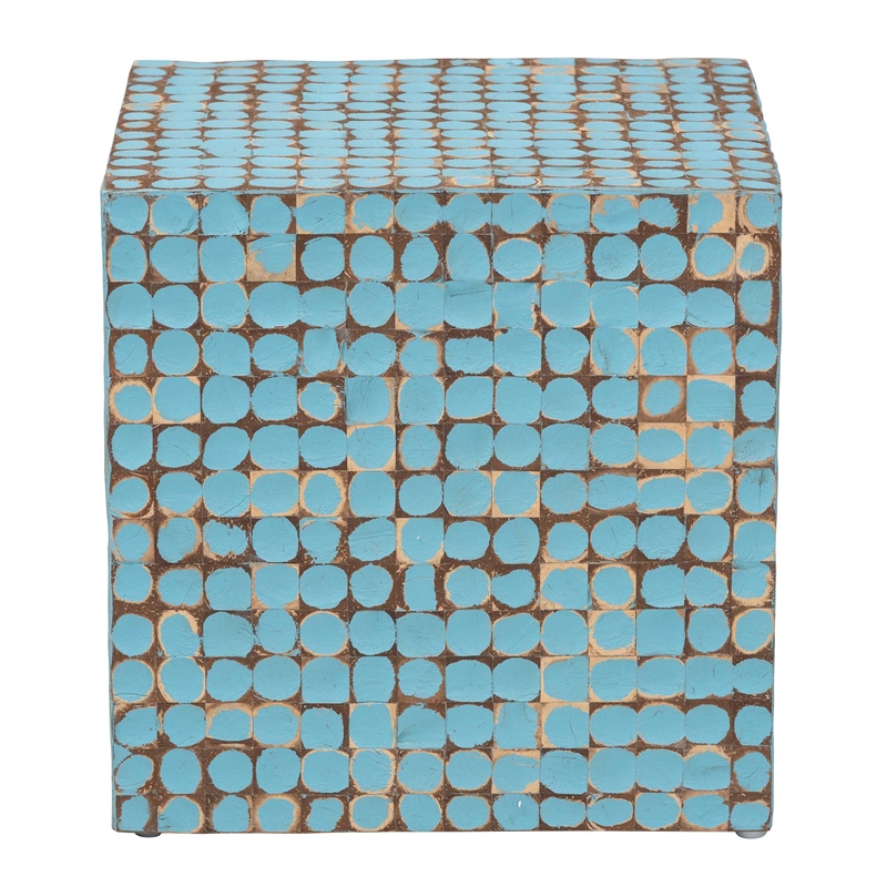 Pemberly Row Sky Blue Coconut Shell and Acacia Wood Square End Table