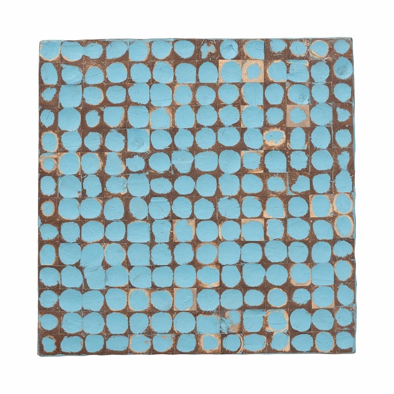 Pemberly Row Sky Blue Coconut Shell and Acacia Wood Square End Table