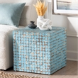 Pemberly Row Sky Blue Coconut Shell and Acacia Wood Square End Table