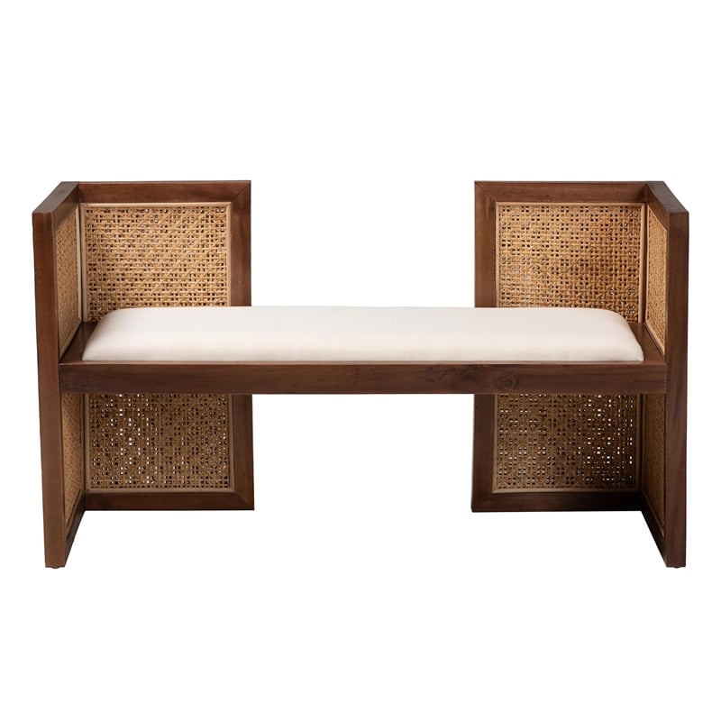 Pemberly Row Light Honey Rattan and Acacia Wood Accent Bench