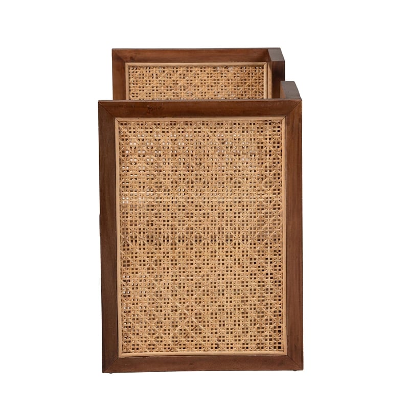 Pemberly Row Light Honey Rattan and Acacia Wood Accent Bench