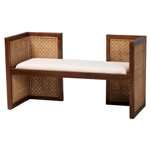 Pemberly Row Light Honey Rattan and Acacia Wood Accent Bench