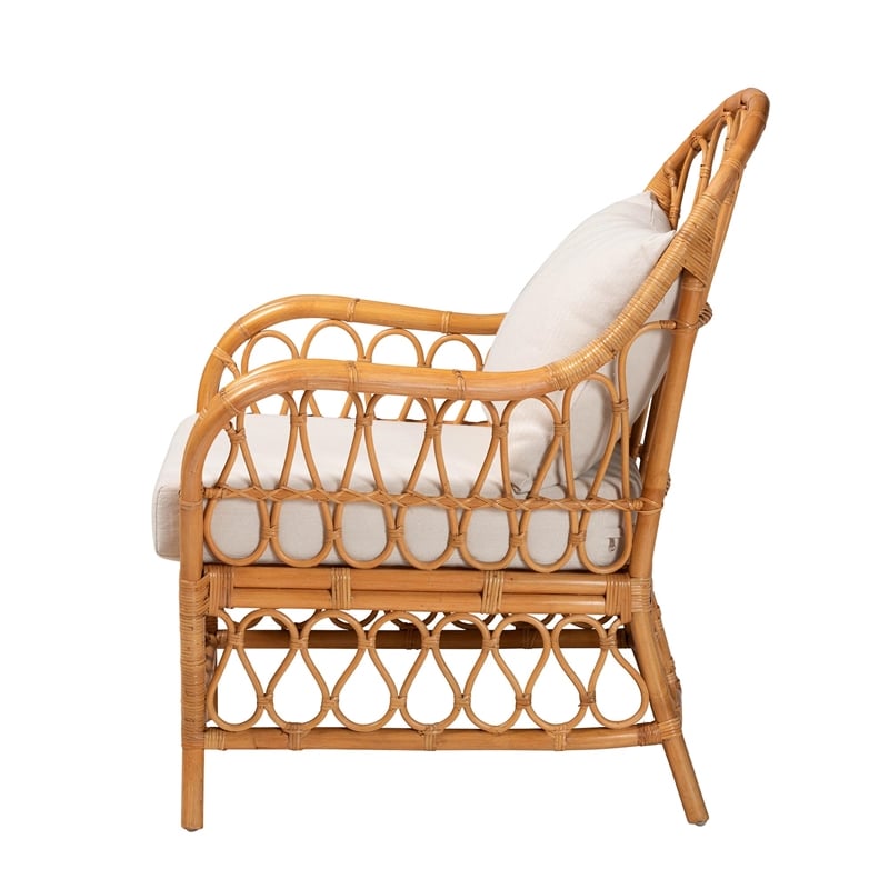 Pemberly Row Light Honey Rattan Arm Chair with Removable Cushions