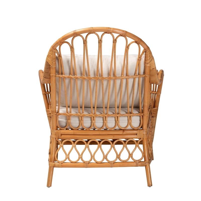 Pemberly Row Light Honey Rattan Arm Chair with Removable Cushions