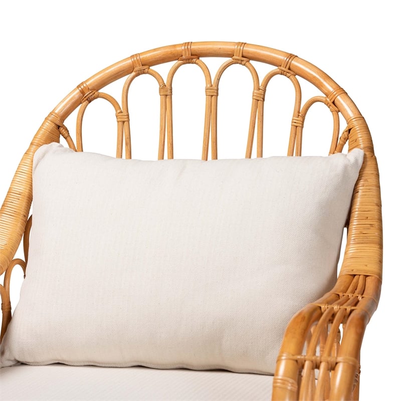 Pemberly Row Light Honey Rattan Arm Chair with Removable Cushions