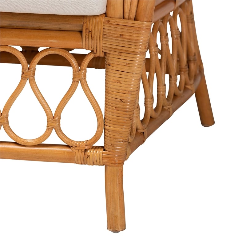 Pemberly Row Light Honey Rattan Arm Chair with Removable Cushions